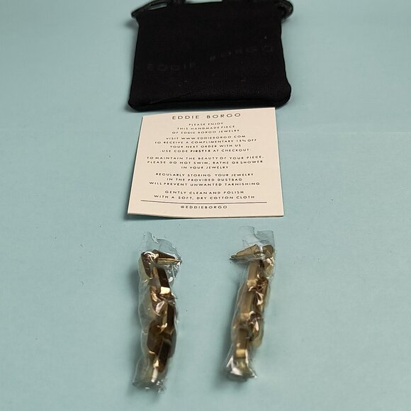 Eddie Borgo Chain Link Earrings Gold Tone Statement - Picture 4 of 7